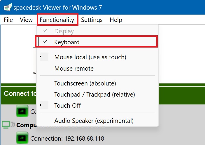 Win7 查看器 Functionality 菜单的触控模式
